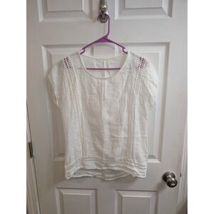 Alessia Pacini Womens White Linen Crochet Top Made in Italy - Size M